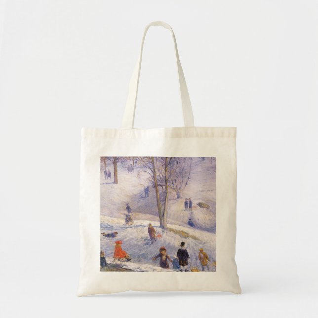 Vintage jul, Sledding, Central Park Glackens Tygkasse (Framsidan)