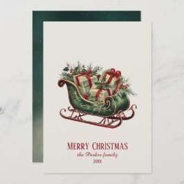 Vintage jul Sleigh med presenter och Greenery Julkort