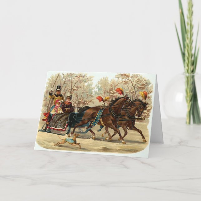 Vintage jul Sleigh Ride Helgkort (Framsida)