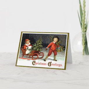 Vintage jul Sleigh Ride Helgkort