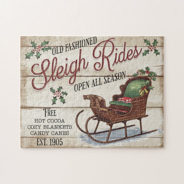 Vintage jul Sleigh Rides Pussel (Horisontell)