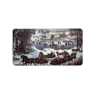 Vintage jul Sleighs, Central Park i vinter Adressetikett