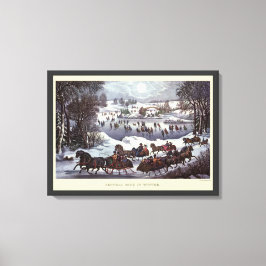 Vintage jul Sleighs, Central Park i vinter Canvastryck