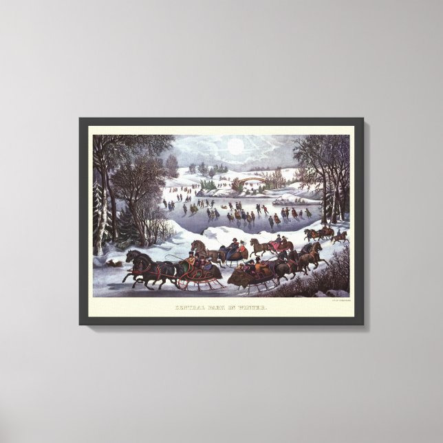 Vintage jul Sleighs, Central Park i vinter Canvastryck (Framsida)