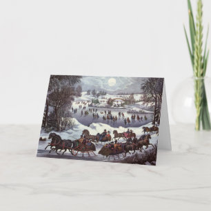 Vintage jul Sleighs, Central Park i vinter Helgkort
