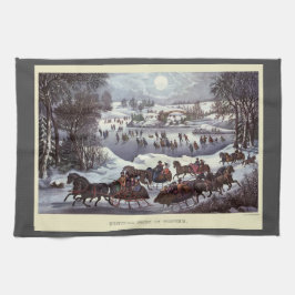 Vintage jul Sleighs, Central Park i vinter Kökshandduk