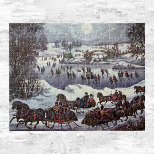 Vintage jul Sleighs, Central Park i vinter Pussel