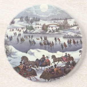 Vintage jul Sleighs, Central Park i vinter Underlägg