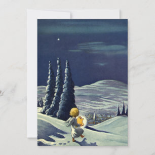 Vintage jul, Snö Angel Walking med en stjärna Julkort