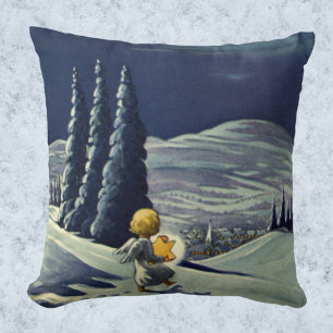 Vintage jul, Snö Angel Walking med en stjärna Kudde