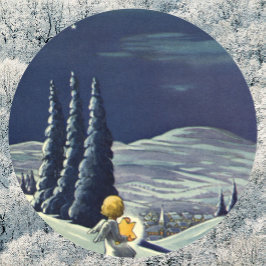 Vintage jul, Snö Angel Walking med en stjärna Runt Klistermärke