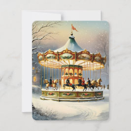 vintage jul snö karusell julkort