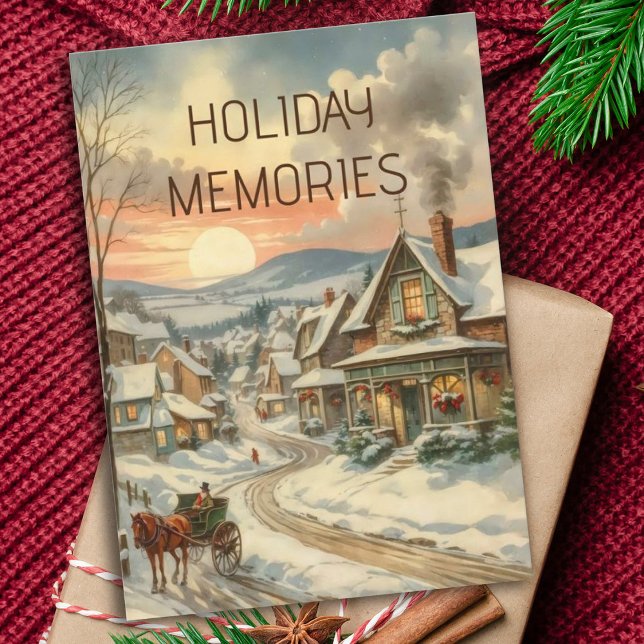 Vintage jul Snö täckte en festby Julkort (Skapare uppladdad)