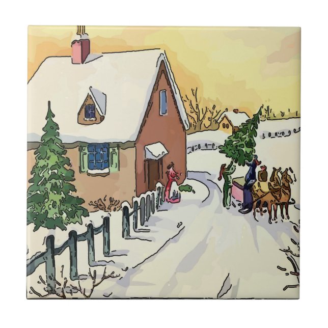 Vintage jul Snö Tiles Kakelplatta (Framsidan)