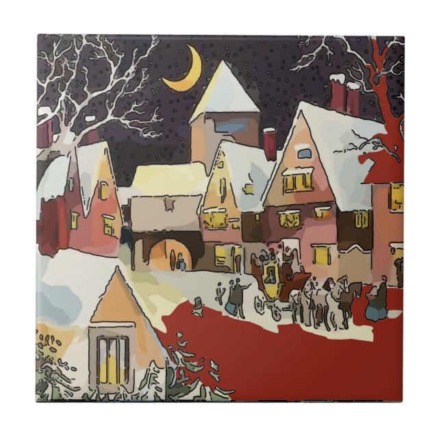 Vintage jul Snö Tiles Kakelplatta (Framsidan)