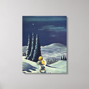 Vintage jul, snöängel vandrar med en stjärna canvastryck