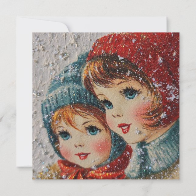 Vintage jul - Snöflingessystrar Kort (Framsida)