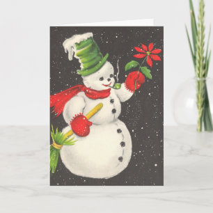 Vintage jul Snögubbe med blomma Helgkort