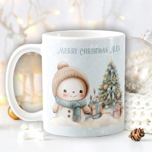 Vintage jul Snögubbe Namn Text Blue Snowy Mugg