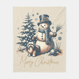 Vintage jul Snögubbe och Hund Fleecefilt