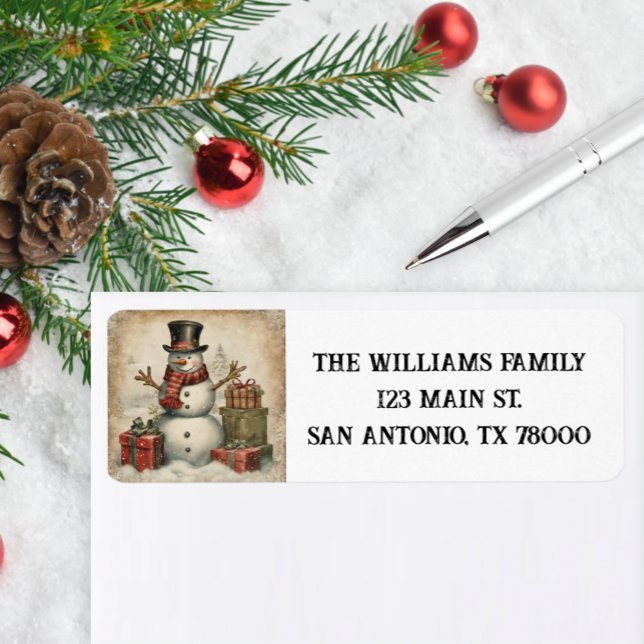 Vintage jul Snögubbe Returadress Etikett (Add vintage charm to your holiday mail with these whimsical address labels.
)