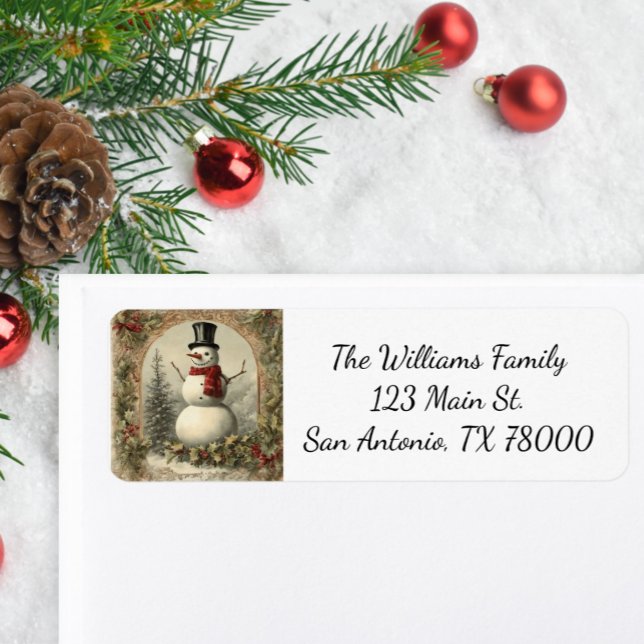 Vintage jul Snögubbe Returadress Etikett (Add a vintage touch to your holiday mail with this snowman address sticker.)