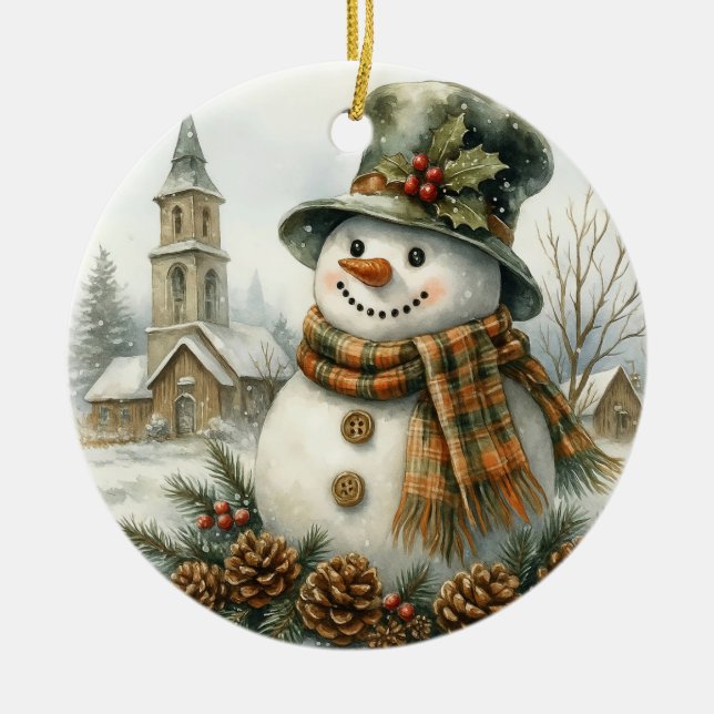 Vintage jul snöman julgransprydnad keramik (Framsidan)