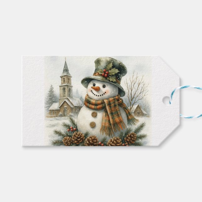Vintage jul snöman presentetikett (Framsidan (Horisontell))