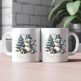 Vintage jul snömannen och hund kaffemugg