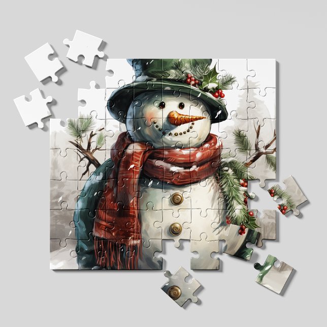 Vintage jul snömannen pussel | Retro (A nostalgic snowman scene to warm your heart — perfect vintage puzzle for the holiday season.)