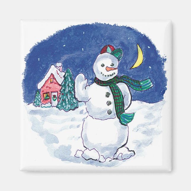 Vintage jul snömannen vinkar magnet (Framsidan)