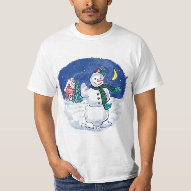 Vintage jul snömannen vinkar t shirt (Framsida)