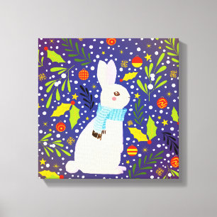 Vintage jul Snowy Rabbit Winter Canvastryck