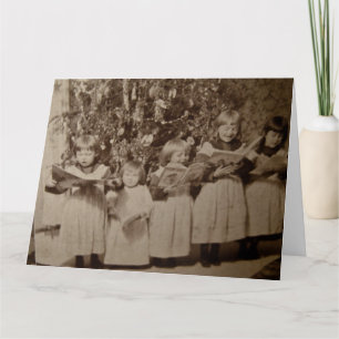 Vintage jul-stereoview-kort för Sång Kort