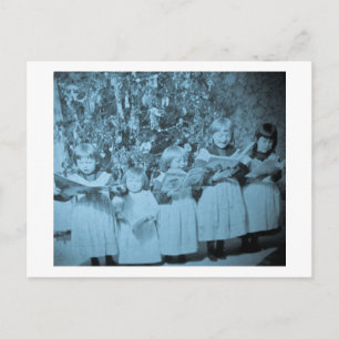 Vintage jul-stereoview-kort Sång Helg Vykort