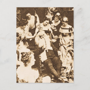 Vintage jul Stereoview Santa och Dam Helg Vykort