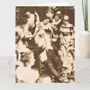 Vintage jul Stereoview Santa och Dam Kort