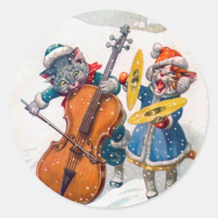 Vintage jul Sticker, Arthur Thiele Cats Runt Klistermärke