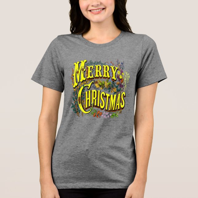 Vintage jul stil glad jul semesterhälsning t shirt (Framsida)
