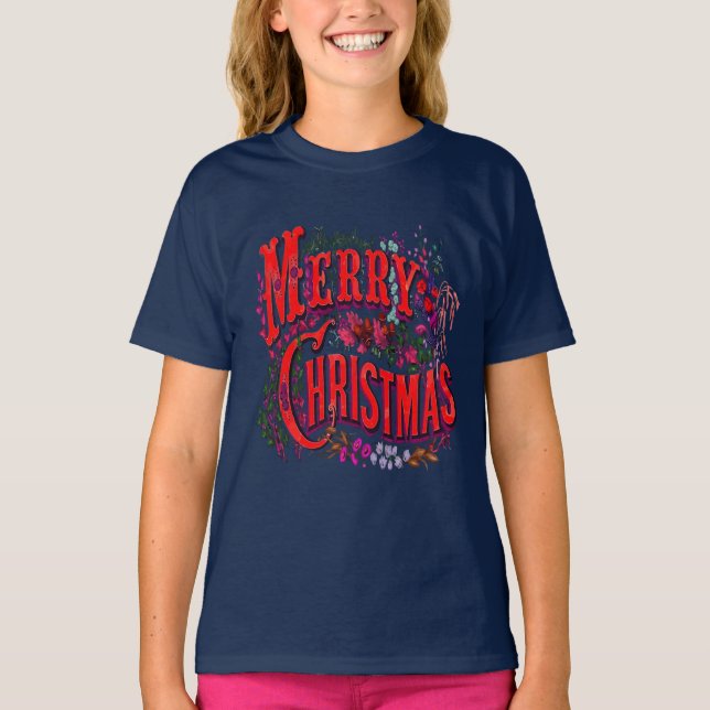 Vintage jul stil glad jul semesterhälsning  t shirt (Framsida)