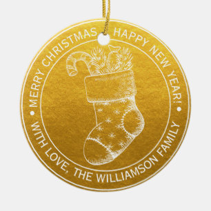 Vintage jul Stocking Helgdag Önskemål Guld Julgransprydnad Keramik