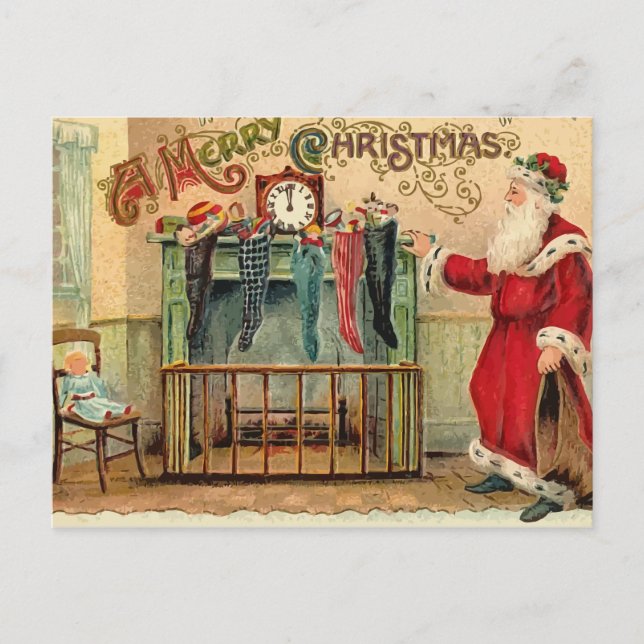 Vintage jul Stockings vykort (Framsida)