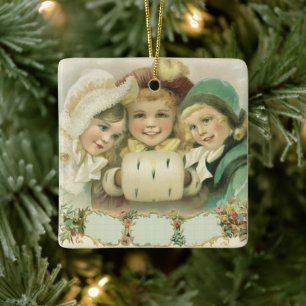 Vintage jul-systrar, Viktorianska barn Julgransprydnad Keramik
