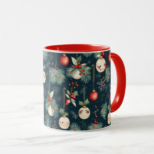 Vintage jul Teal och röd ornament mönster Mugg