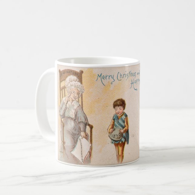 Vintage jul Teckning Grandma Grandchild Kaffemugg (Framsida vänster)