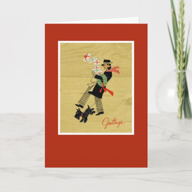 Vintage jul Terrier Hund Helgkort (Framsida)