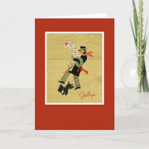 Vintage jul Terrier Hund Helgkort