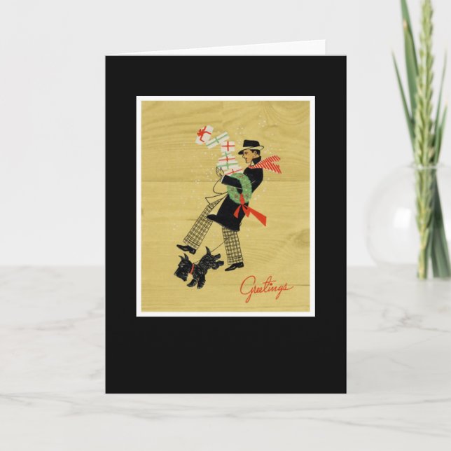 Vintage jul Terrier Hund Helgkort (Framsida)