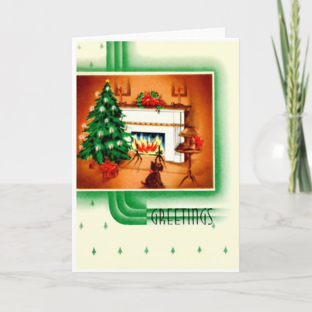 Vintage jul Terrier Hund Helgkort (Framsida)