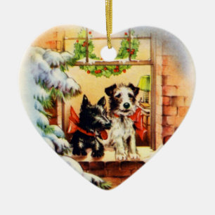Vintage jul Terrier Hund Julgransprydnad Keramik